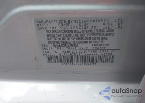 2020 Nissan Sentra Sv Xtronic Cvt from USA, damaged, VIN 3N1AB8CV6LY236699